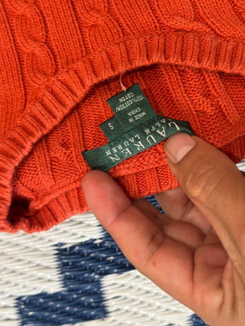Vintage Lauren Ralph Lauren Cable Knitted Sweater Burnt Orange Size Small - Picture 2 of 3